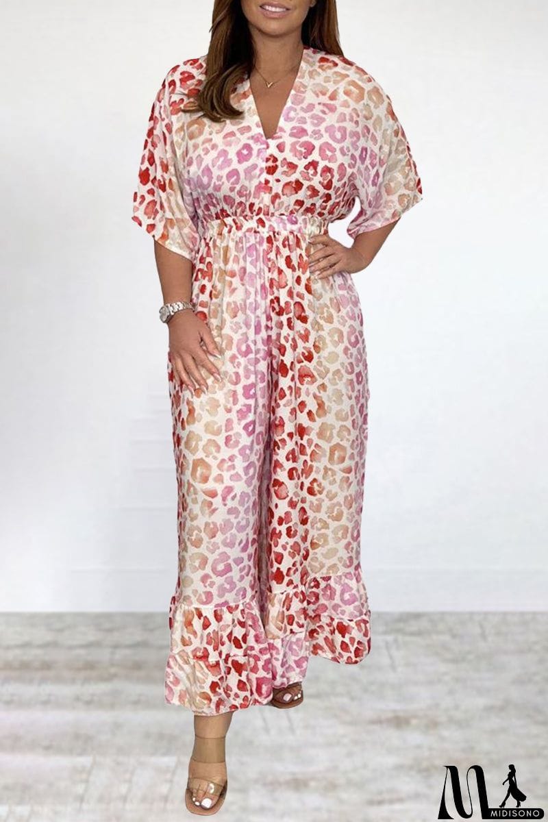 MidiSono - Bohemian College Print Backless V Neck Loose Jumpsuits