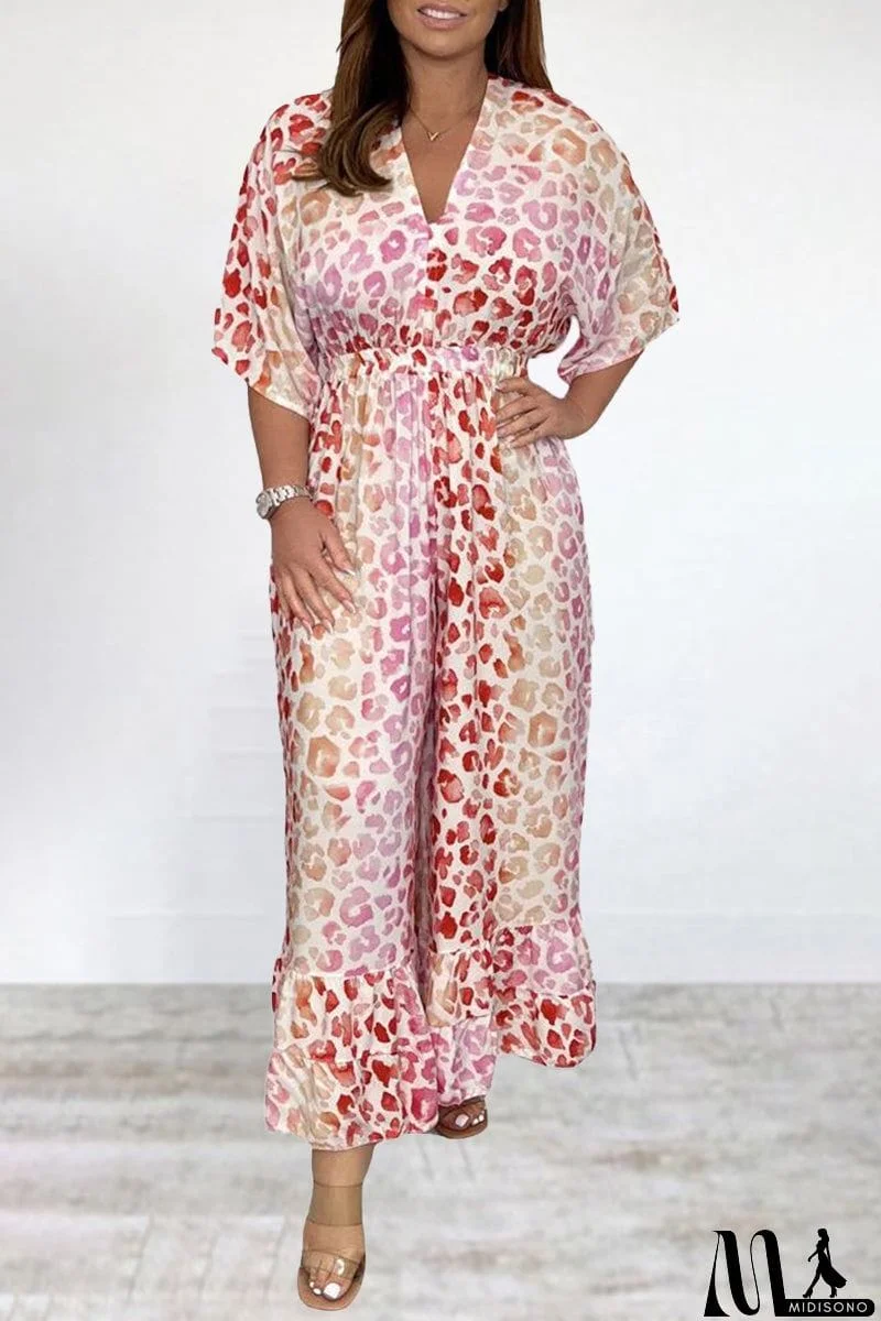 MidiSono - Bohemian College Print Backless V Neck Loose Jumpsuits