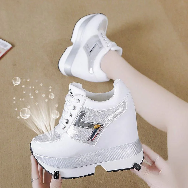 Wongn Wongn 2023 New Inner Heighten Small White Shoes Female Platform Korean Version Of Versatile Casual Shoes 12Cm Ultra High Heel Women's Singles Shoes