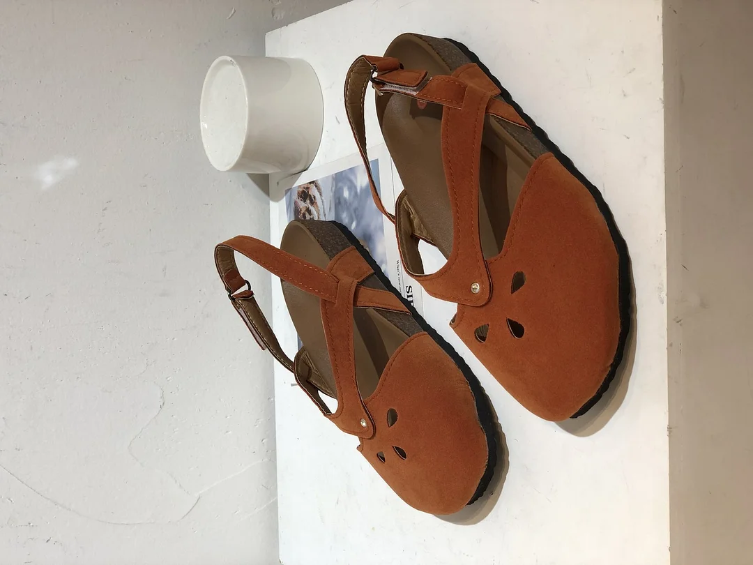 Breakj Breakj Retro Simple Hollowed-In-Head Sandals Women's One-Character Buckle With Flat Velvet Back Empty Single Shoes Wish