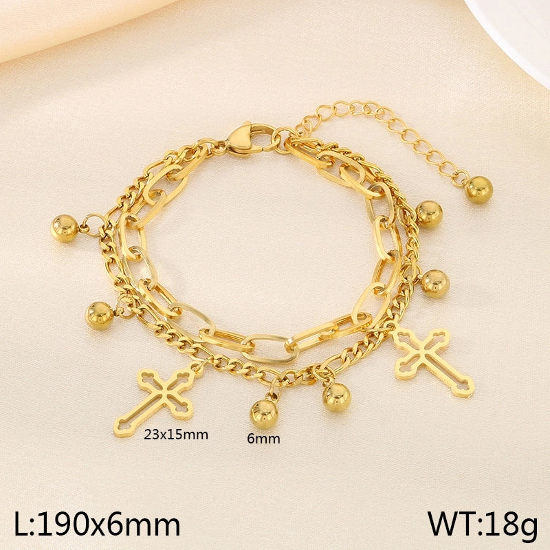 Elegant Minimalist Streetwear Cross 304 Stainless Steel 18K Gold Plated Bracelets In Bulk