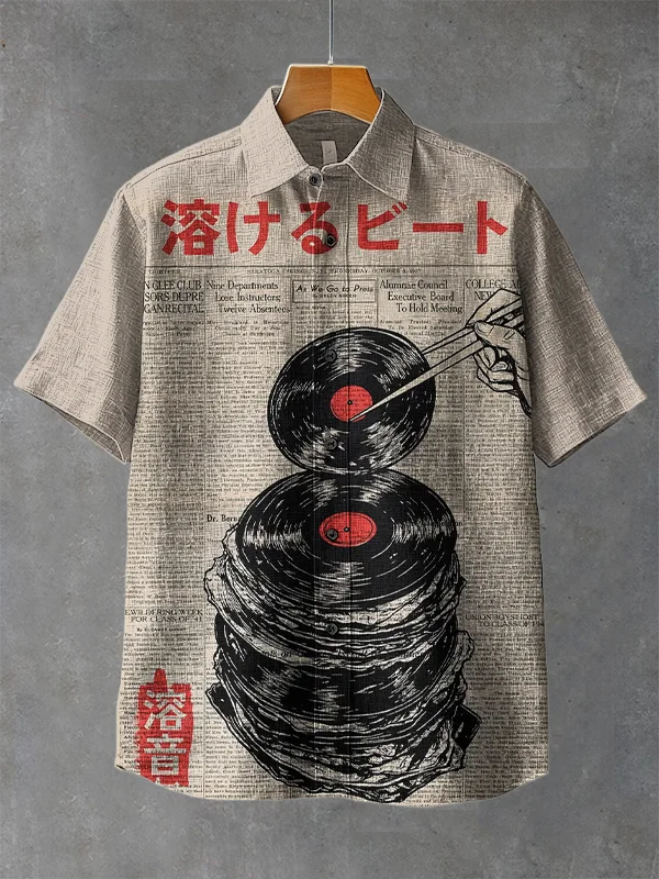 Men's Melting Beats Vinyl Record Japanese Art Print Casual Shirt