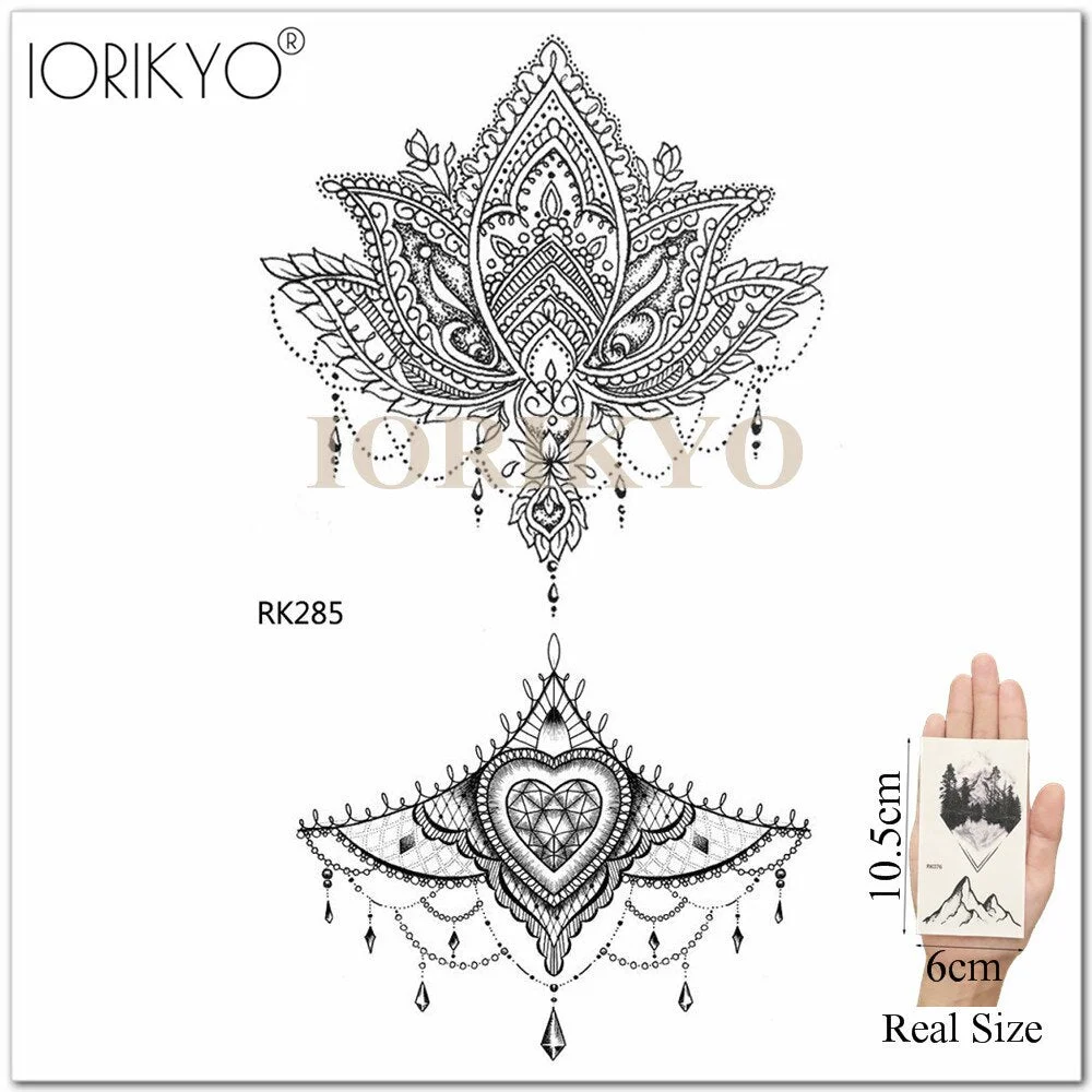 Mandala Henna Flower Fake Tattoo Arm Body Stickers Women Arm Temporary Tattoo Girls Ankle Lace Fake Tatoo Round Black Moon