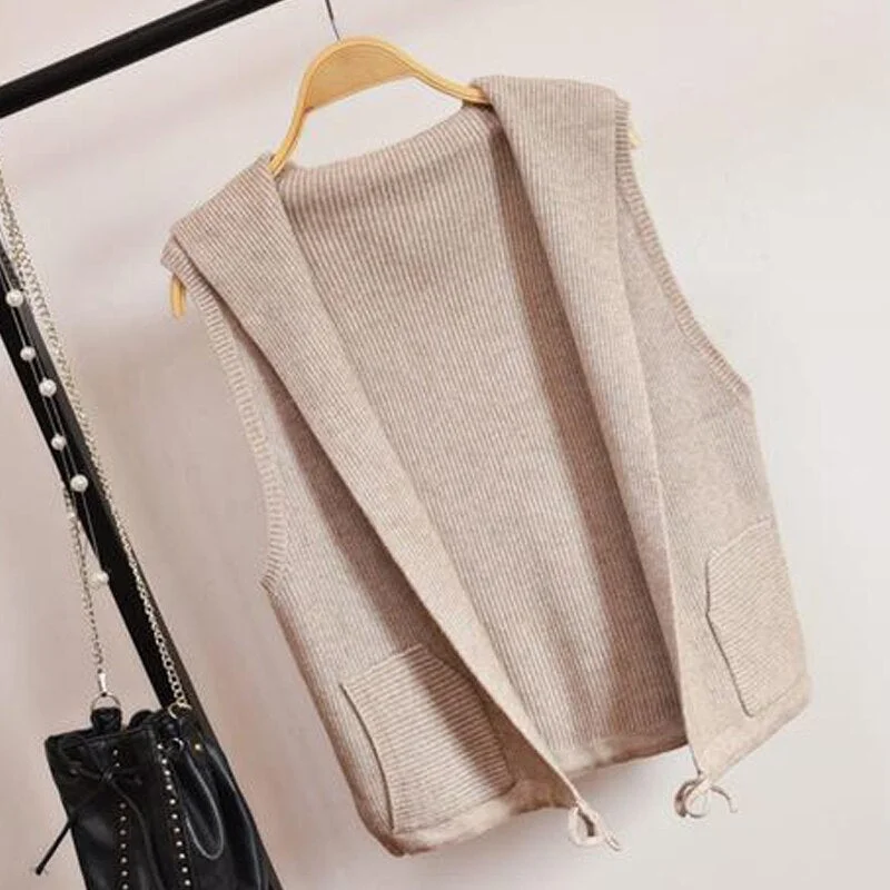 Knitted Sweater Vest Cardigan Shrugs Top Hooded Short Sleeveless Shrug Outerwear Autumn Fall Sweaters Women Casual Female Tops