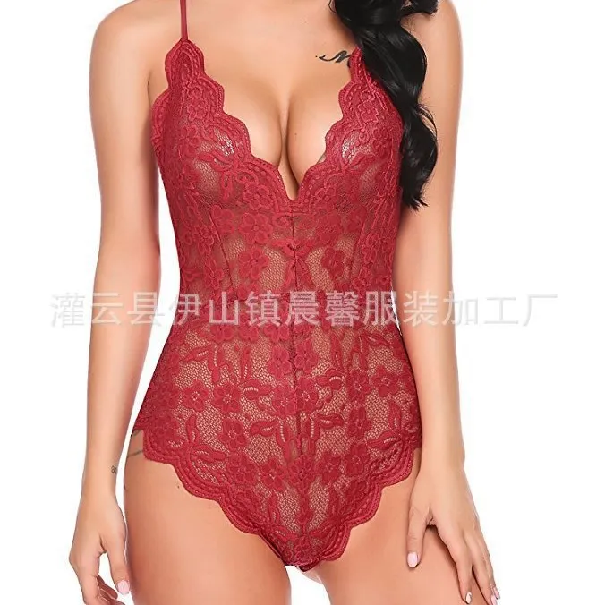Churchf Sex Suit Sexy Female Pajamas Deep V Perspective Lace Slings Multi-Colored Bedroom Lingerie Set