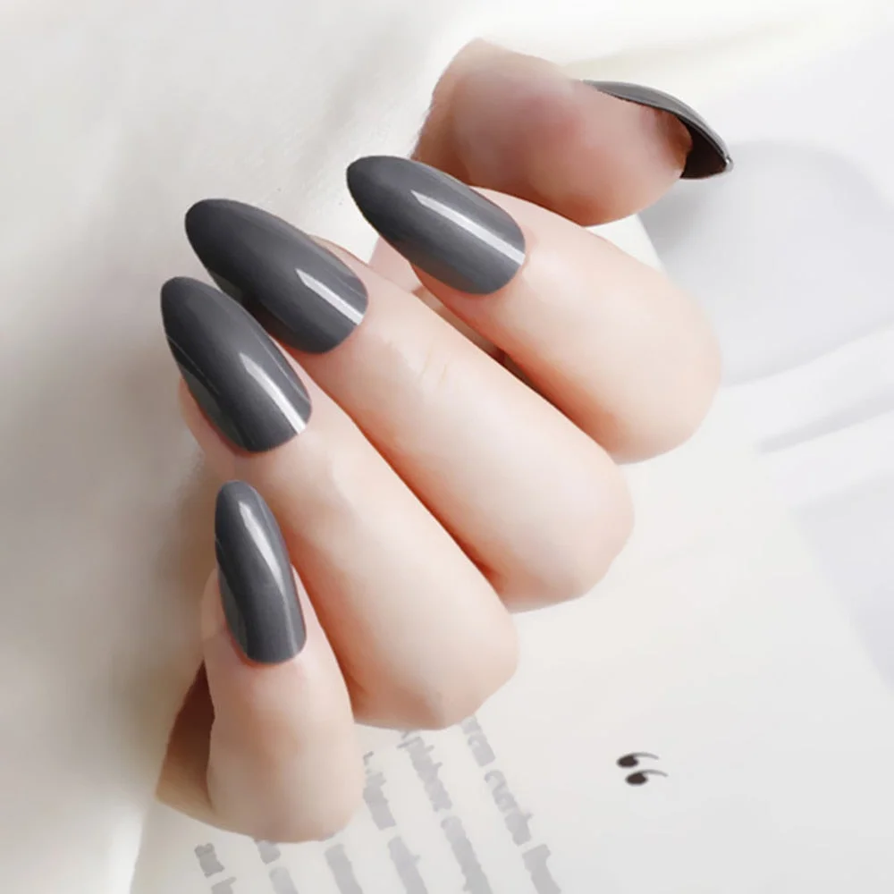 24Pcs Shiny White Short Stiletto False Nails With Jelly Glue DIY Artificial Fake Nails Art Tips Press On Manicure Tools-Nail Inspo