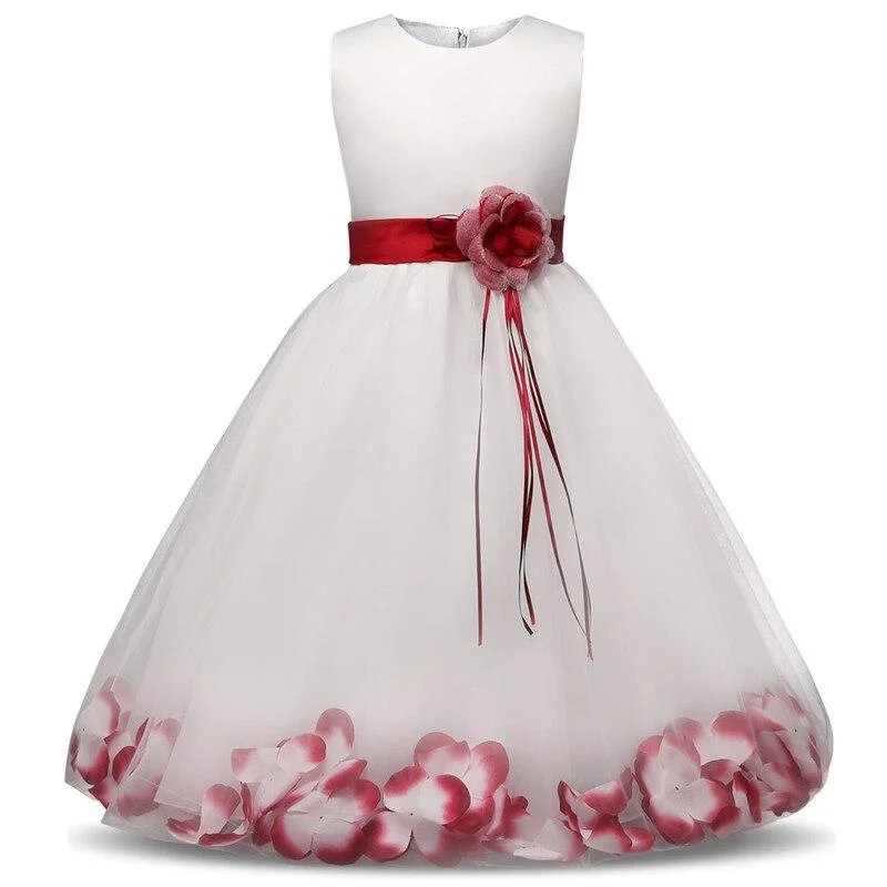 2021 Girls Rose Petal Hem Cute Princess Floral Dress Kids Christmas Dresses For Girl Wedding Birthday Vestidos Party Dress 4-10Y