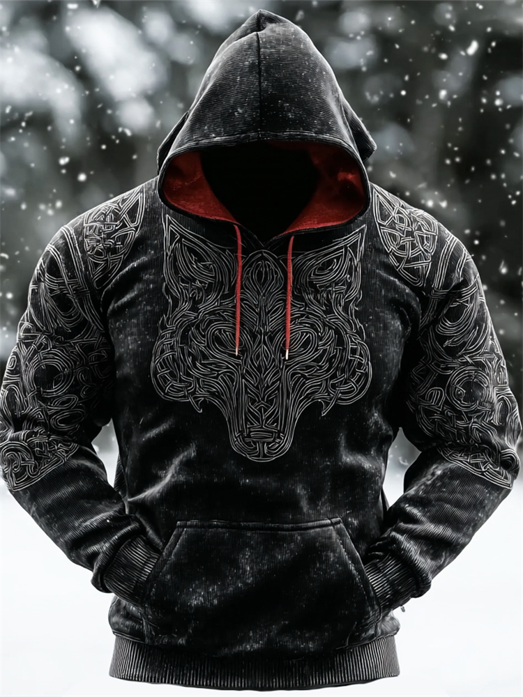 Men's Viking Celtic Wolf Vintage Washed Cozy Hoodie elevenforest