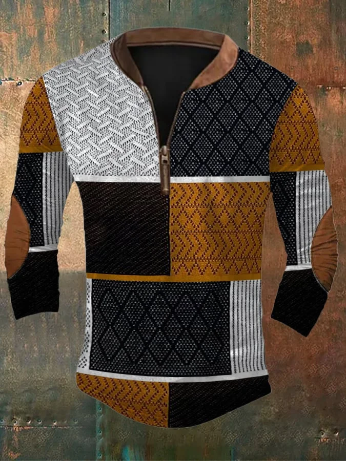 Men's Retro Western Print Long Sleeve Top