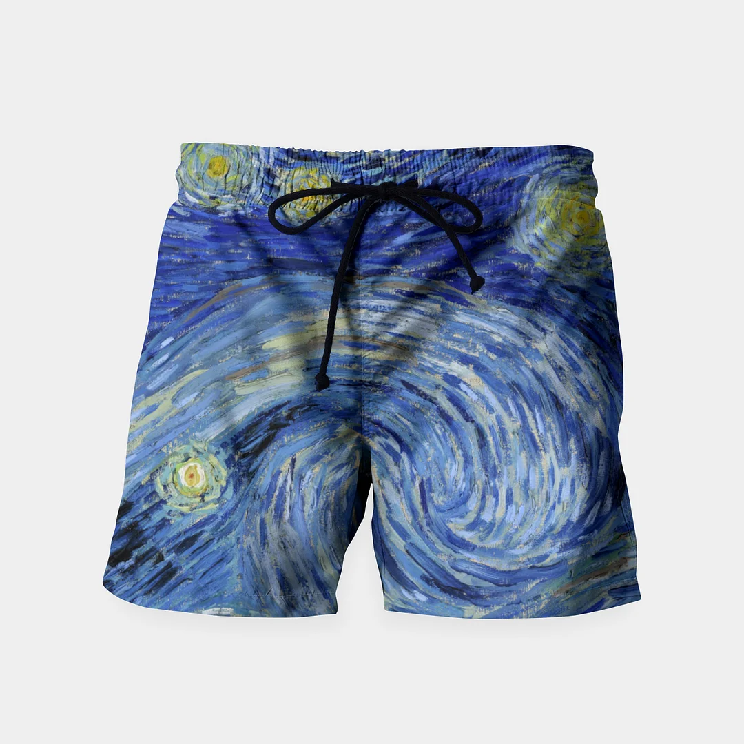 Men'S Drawstring Van Gogh Star Print Shorts