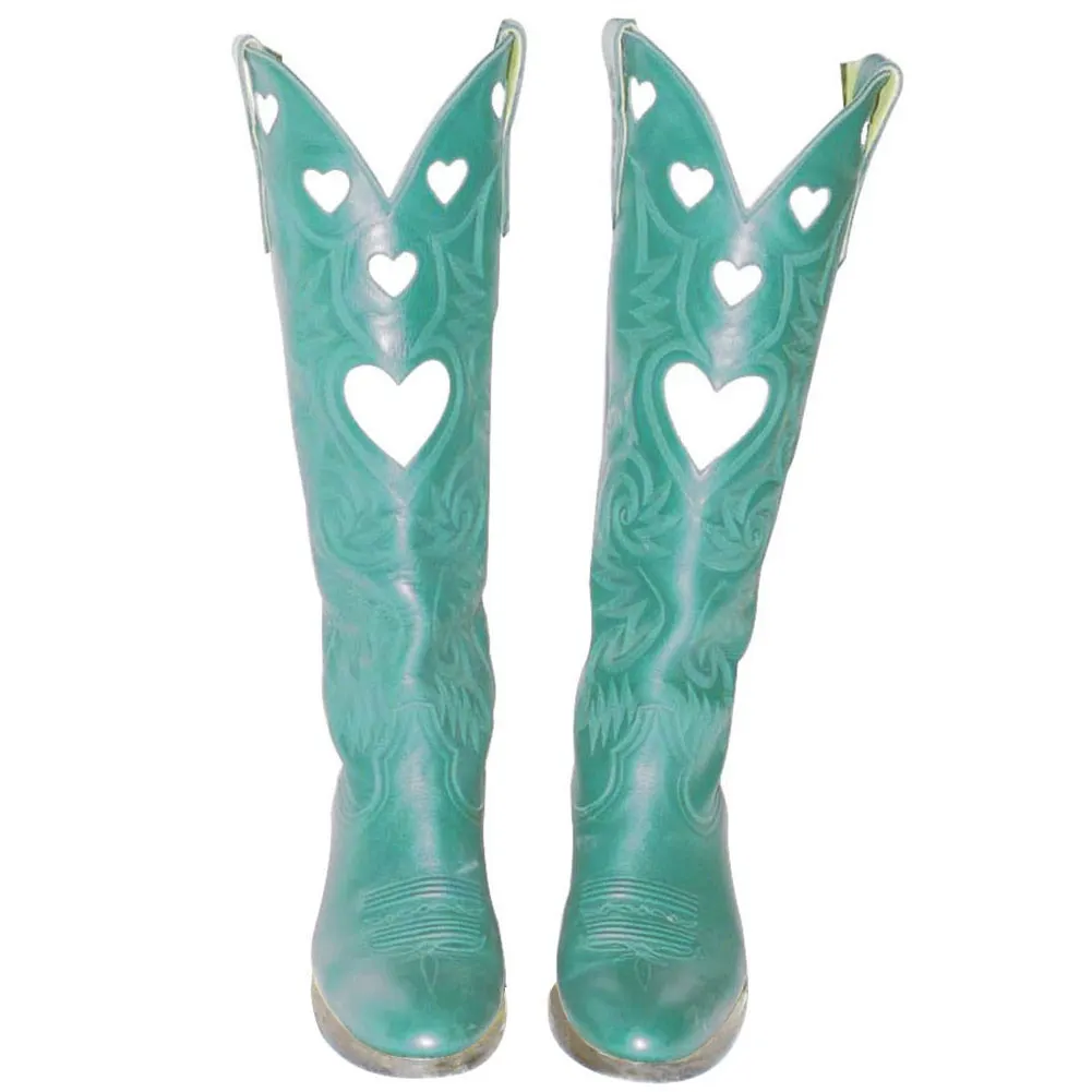 Female Vintage Cowboy Flag Chunky Heel Slip On Western Women Boots Cowgirls Retro Brand Autumn Ridding Boots For Women