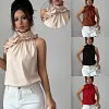 Women's Elegant Petal Collar Halter Neck Design Off-Shoulder Slim Silk Top Shirt