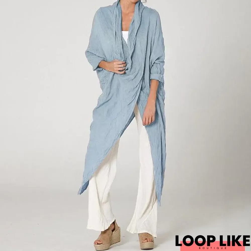 Women Tops and Blouses Vintage Long Shirt Casual Cowl Neck Long Sleeve Loose Asymmetrical Plus Size Tops Linen