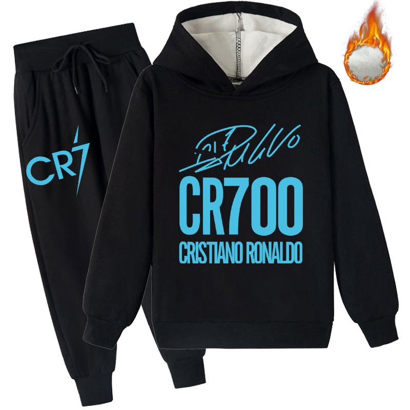 Mayoulove Ronaldo Fleece Hoodie Set for Kids - Trendy Sweatshirt  Pants - Perfect for Boys  Girls-Mayoulove