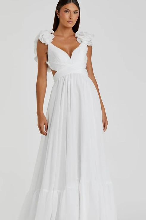 Oknass Straps V Neck Sleeveless Backless Long Prom Dress With Pleated 