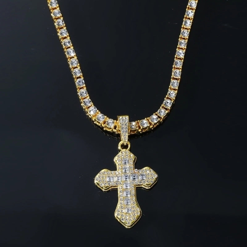 Casual Cross Alloy Rhinestones Men's Pendant Necklace