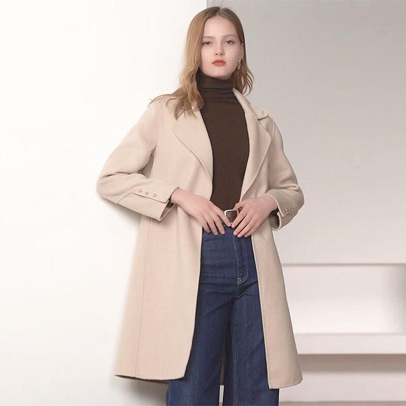Winter Long 100% Wool Coat Woman Mid-length Double-faced Woolen Coats