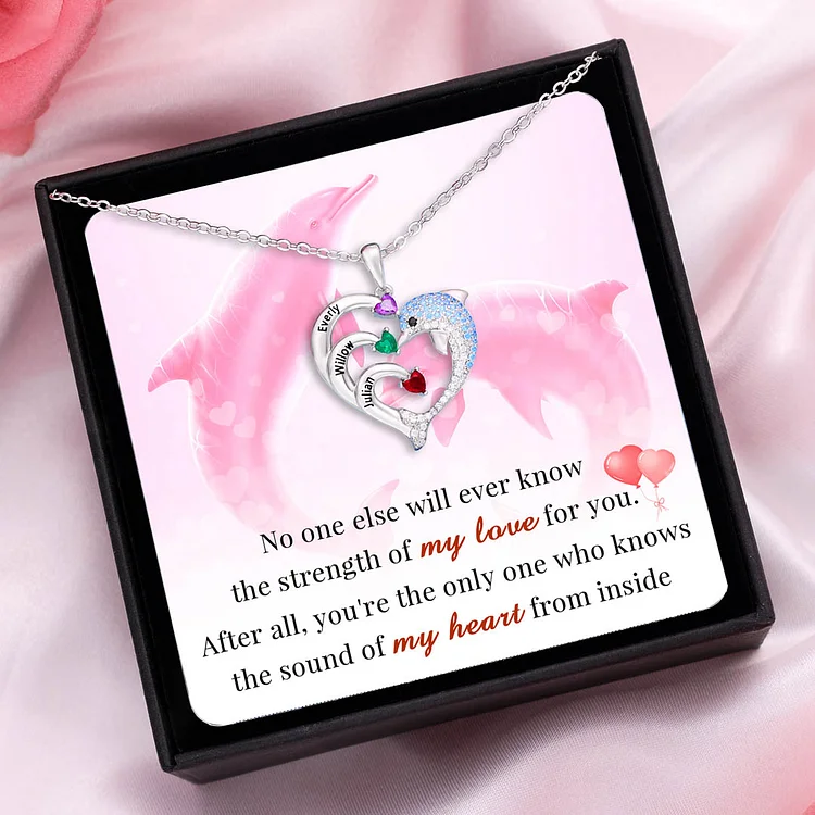 Heart Birthstones Dolphin Necklace "You're The Only One Knows The Sound Of My Heart From Inside"