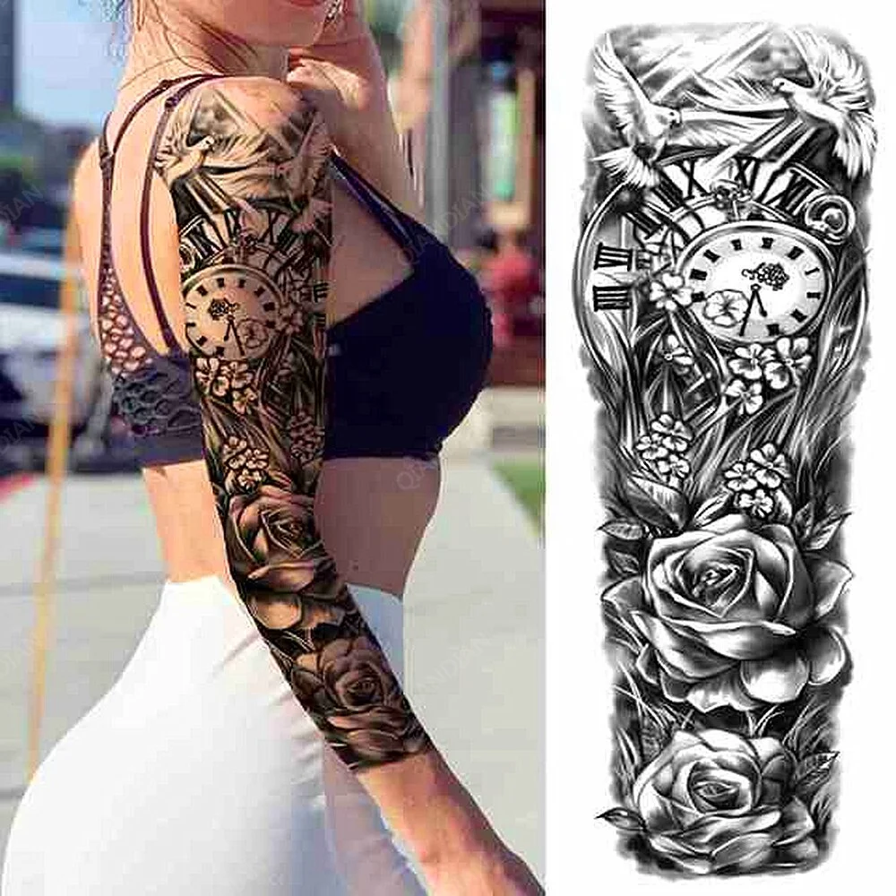 Sdrawing Women Waterproof Temporary Tattoos Stickers Thighs Cool Hipster Skull Mermaid