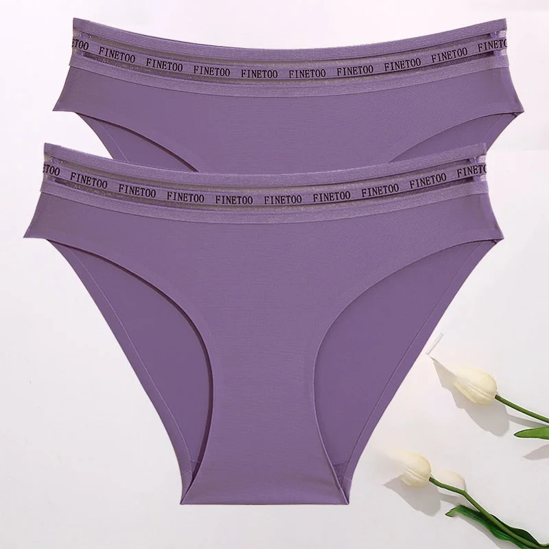 FINETOO 2PCS/Set Women Seamless Panties Lingerie Letter Underpant Ladies 7 Solid Colors L-XXL Woman Sexy Panty Briefs Underwear