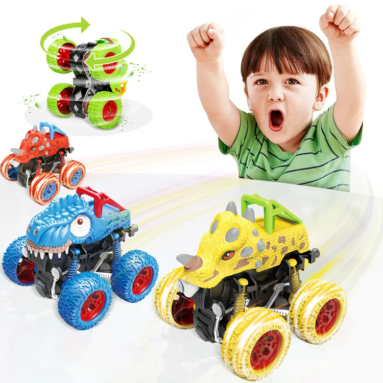 Dinosaur Monster Truck Toys for Kids 3-8 Year Old Boys, Friction Powered Dino Vehicles Toddler Toys, Pull Back Car Toys for Boy Gifts - Friction Powered Monster Cars