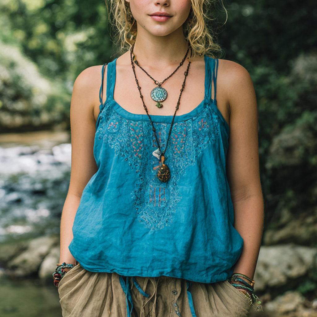 Bohemian Women's Printed Linen Sleeveless Tank Top Casual Camisole