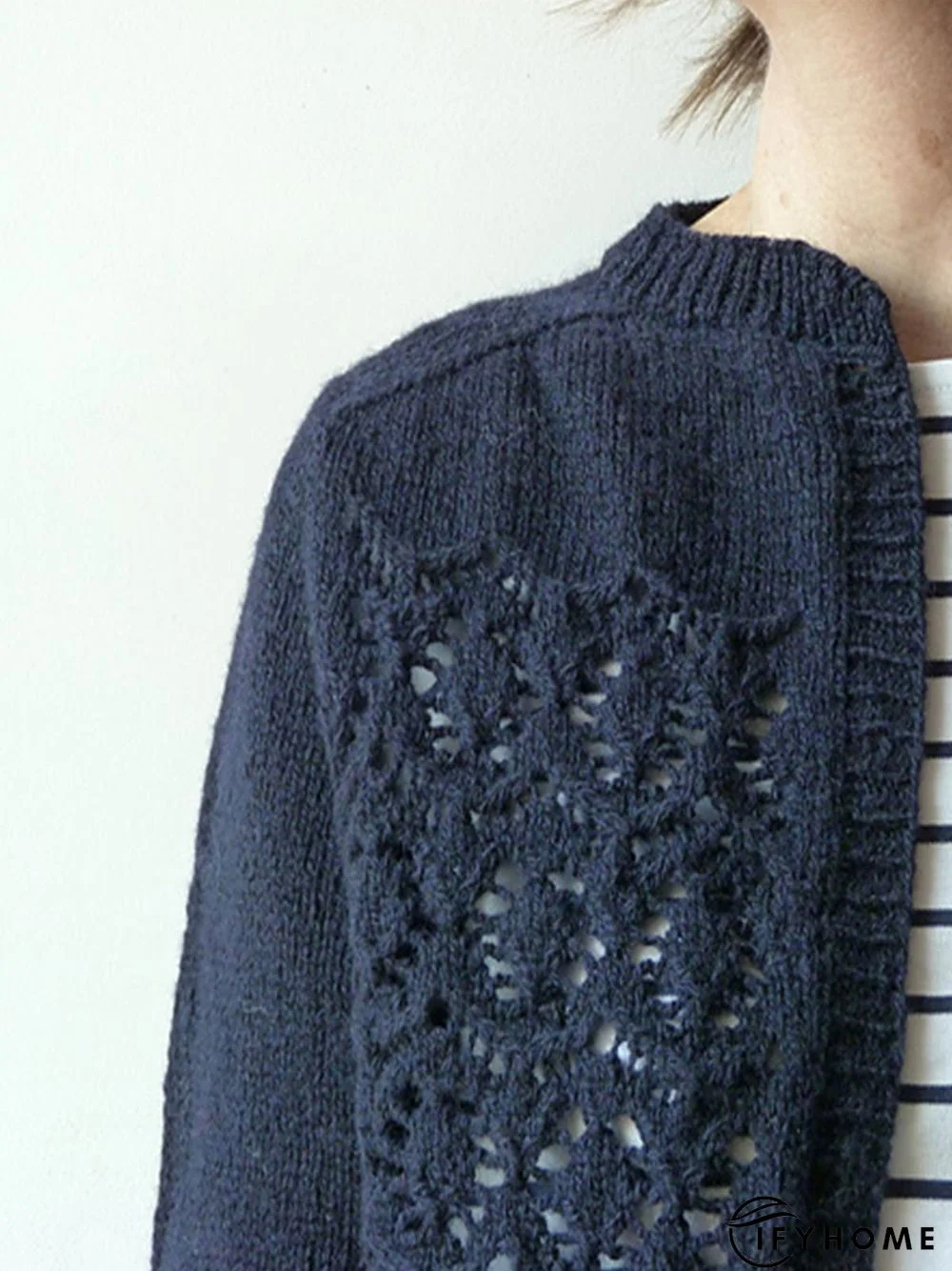 Crew Neck Cotton-Blend Loose Cardigan | IFYHOME