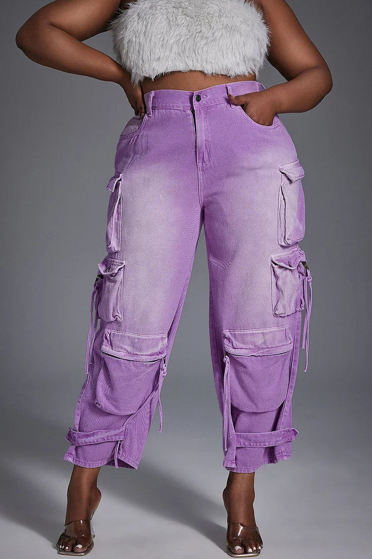 Xpluswear Design Plus Size Daily Jean Purple Hight Waist Denim Cargo Jean [Pre-Order]