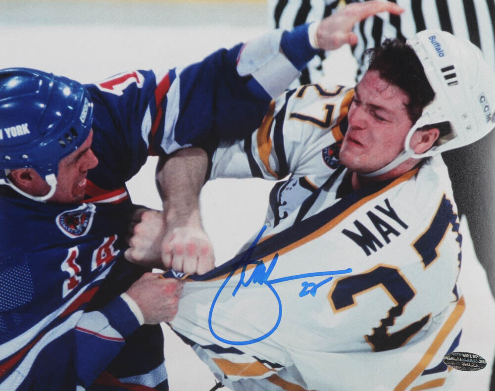 ~FIGHT!~ Brad May Signed Buffalo Sabres 11x14 Photo Poster painting (Playball Ink Hologram) NHL