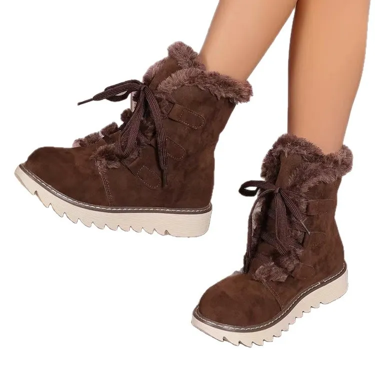 Breakj Breakj Snow Boots Women 2025 Autumn And Winter New Velvet Thick Tie Thick Cotton Boots Women