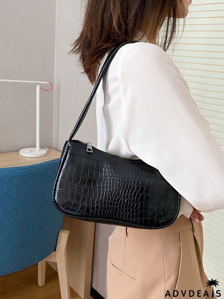 Croc Embossed Baguette Bag