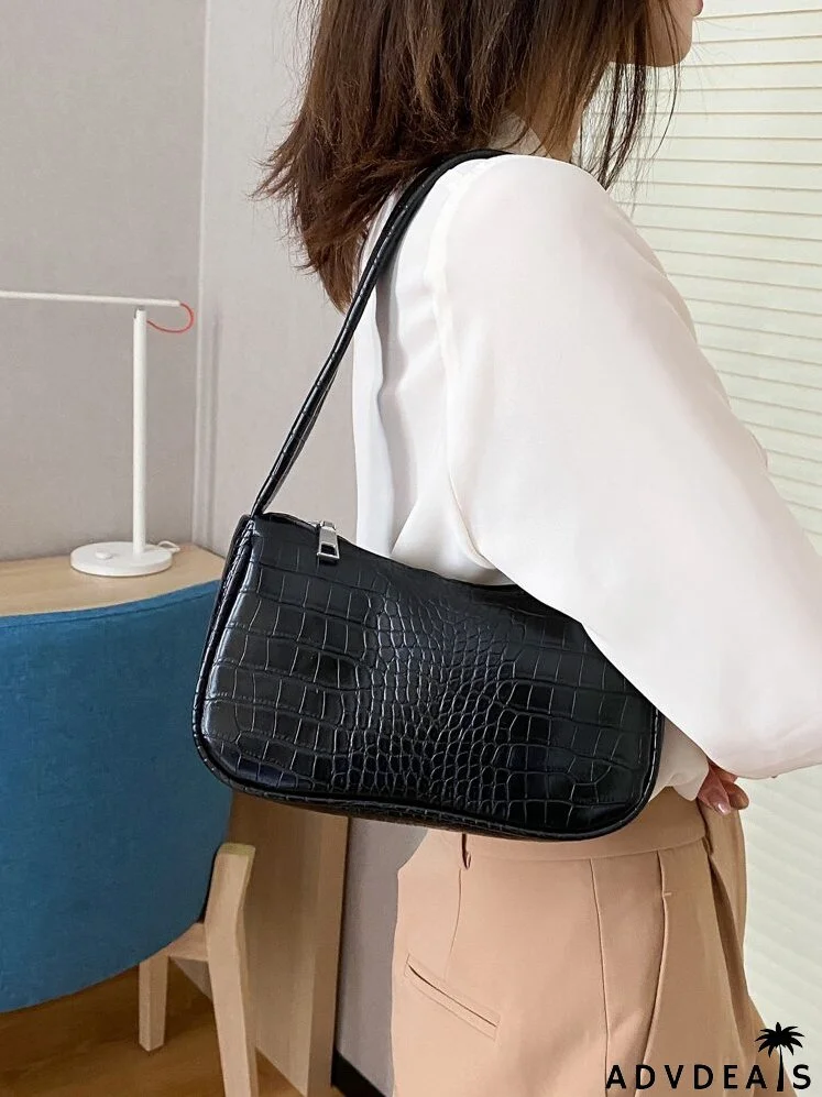 Croc Embossed Baguette Bag