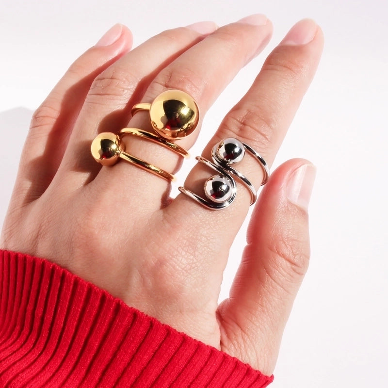 Brass 24K Gold Plated Irregular Geometric Round Lines Adjustable Ring