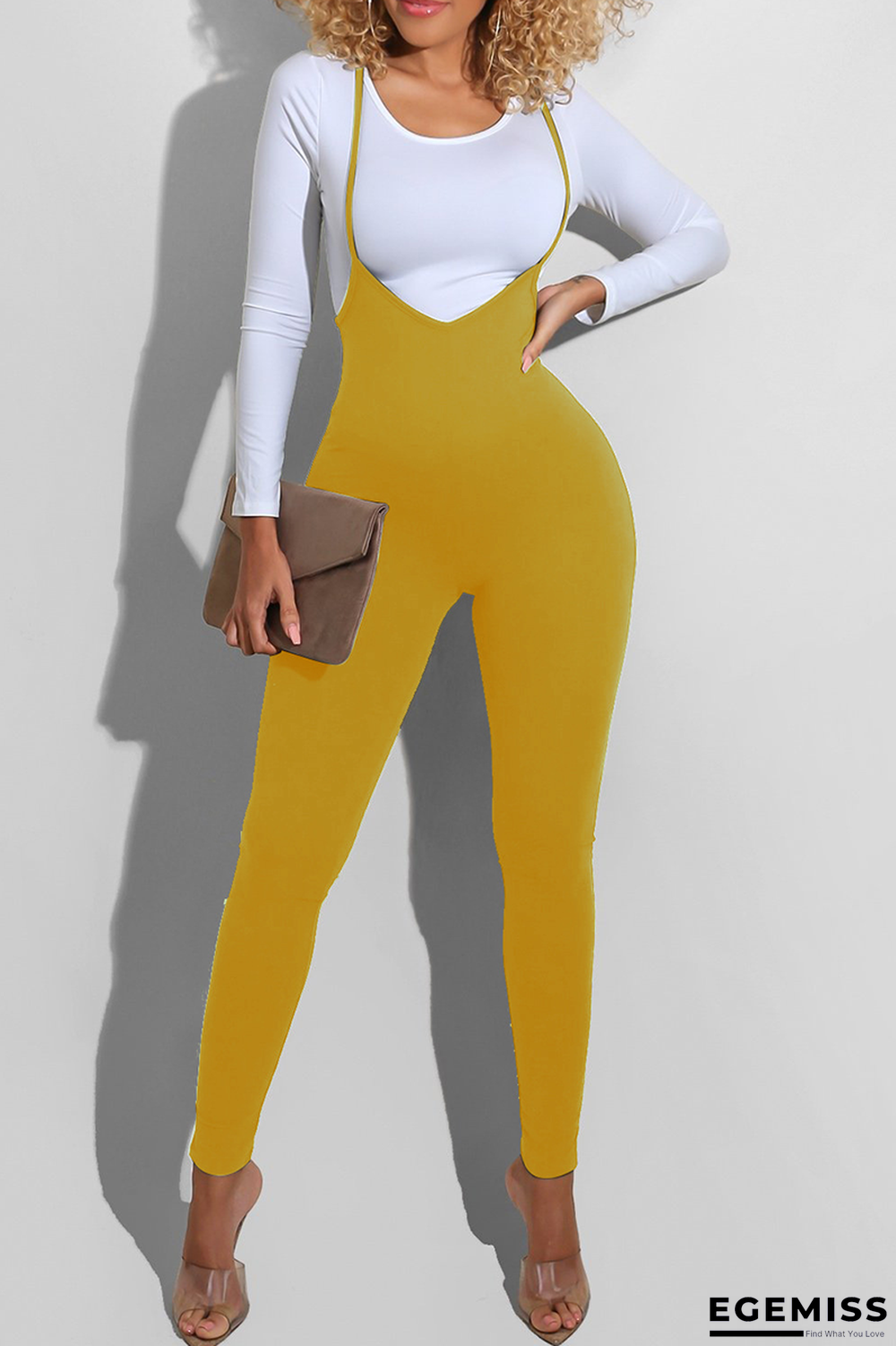Yellow Daily Leopard O Neck Long Sleeve Two Pieces | EGEMISS
