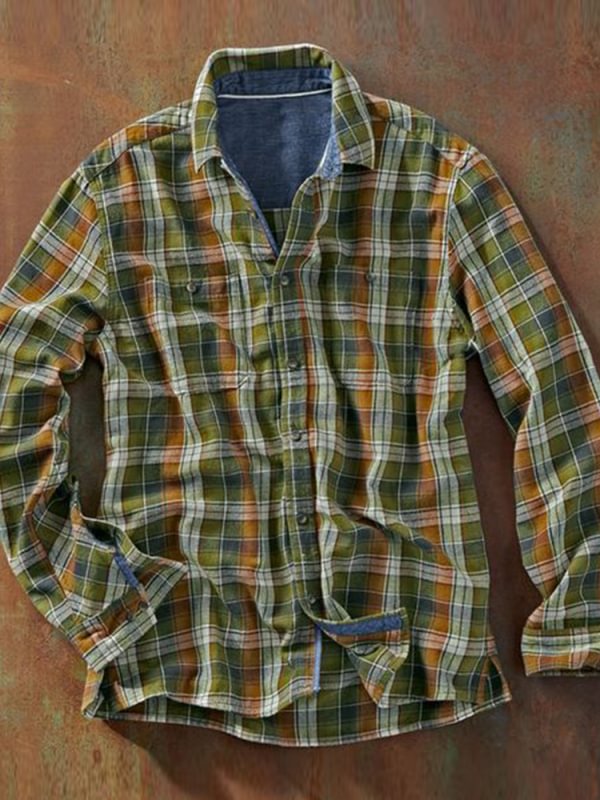 Men's Plaid casual long sleeved shirt