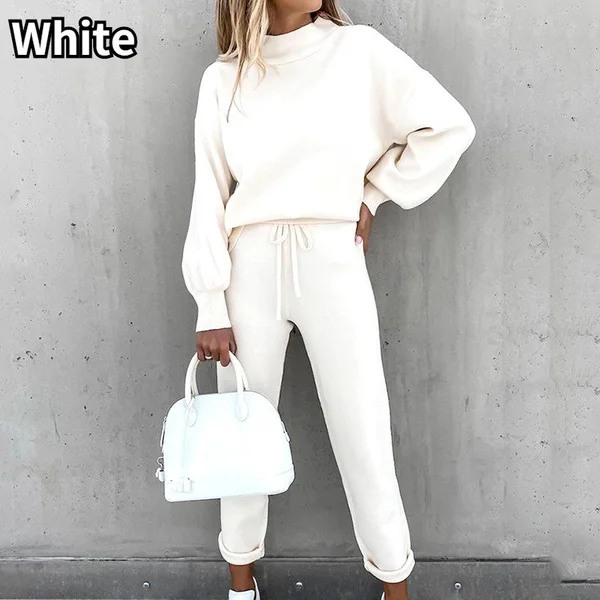 2022 Women's Solid Color Turtleneck Sweatshirt With Drawstring Pants Casual Long Sleeve Pullover Sports Set Two Piece Outfit Plus Size