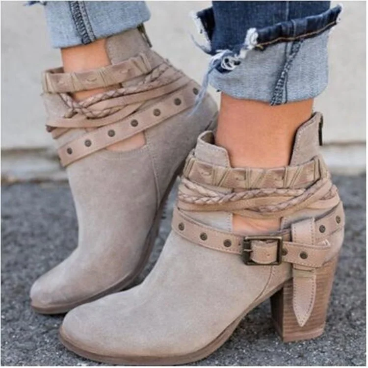 Women Boots Fashion Casual Ladies Shoes Boots Suede Leather Buckle Boots High Heeled Zipper Snow Shoes For Femme 2021