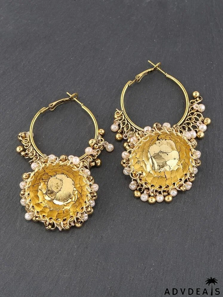 Faux Pearl Decor Jhumka Drop Earrings