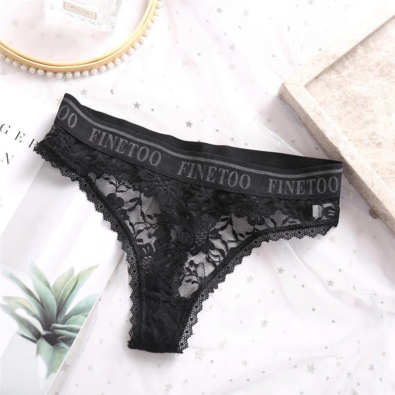 Women Thong Sexy Lace Panties Perspective Underwear Lingerie Panties Floral Lace Underpants Solid Color Briefs for Female Pantys