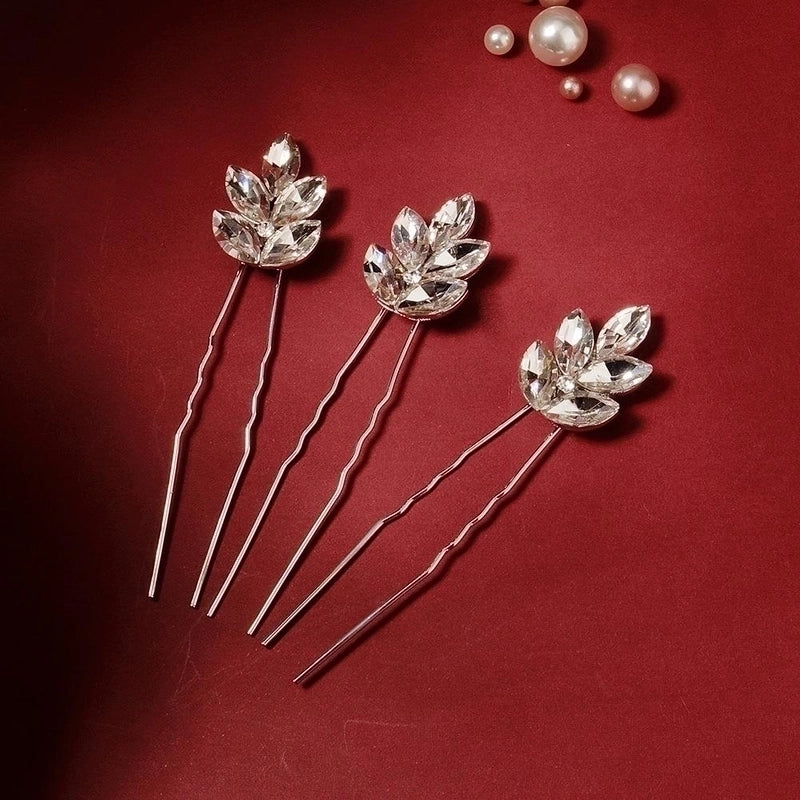 High-end Rhinestone Leaves Hairpins Elegant Simple Jewelry Bridal Hair Accessories Headdress