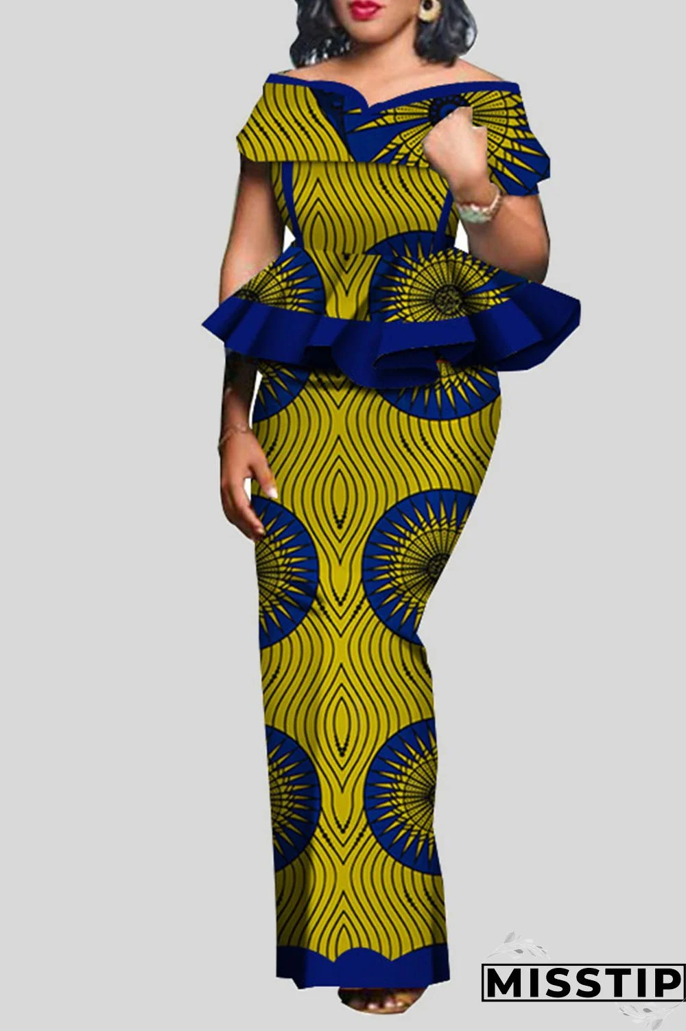 Red Orange Vintage Elegant Print Patchwork Flounce V Neck Short Sleeve Two Pieces