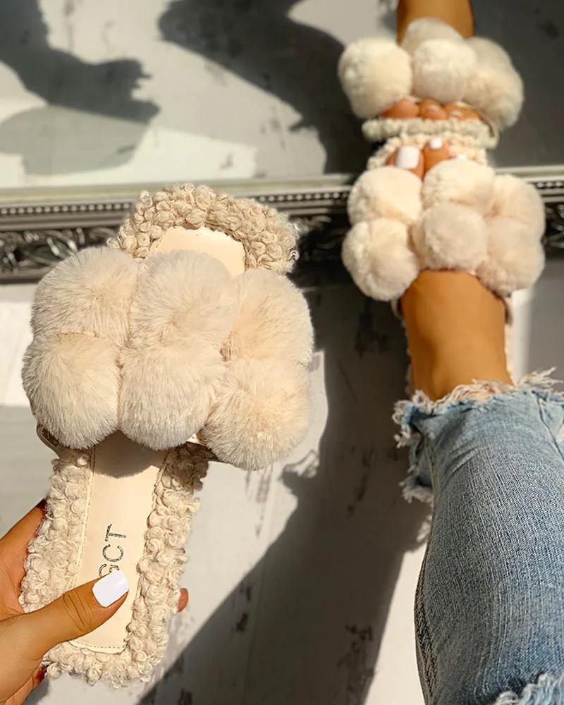Home Cotton Plush Teddy Warm Slippers Shoes