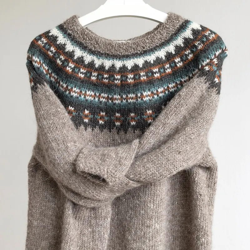 Vintage Knitted Jacquard Iceland Cozy Crew Neck Sweater
