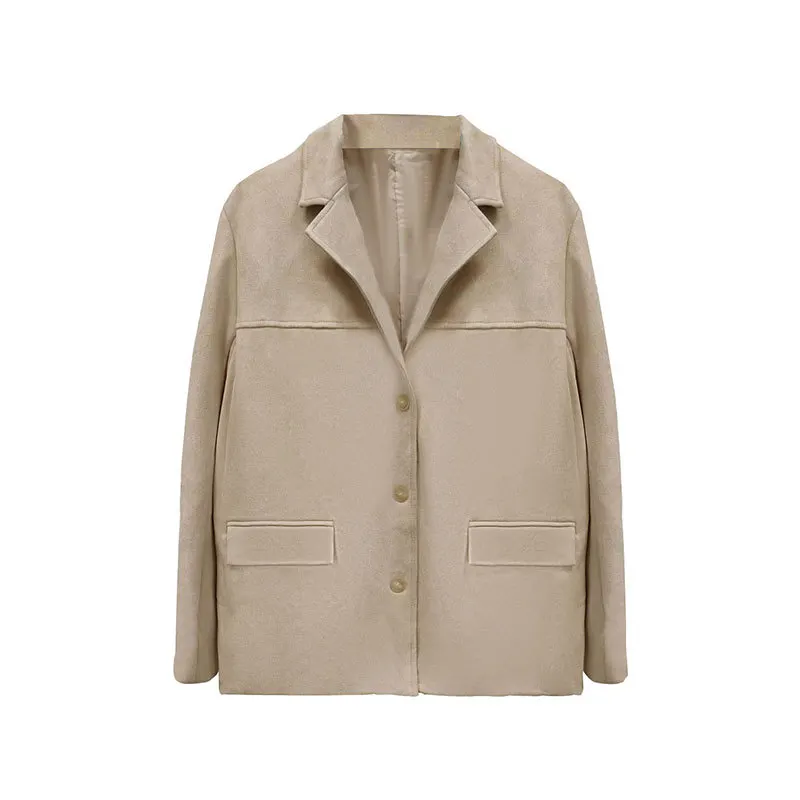 Uveng Uveng Autumn And Winter New Women's Wear Temperament Retro Brown Loose Pocket Long Sleeve Suit Jacket Female