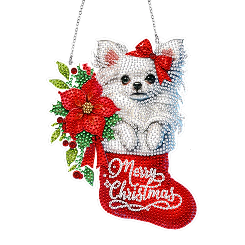 DIY Christmas Stocking Chihuahua Acrylic Special Shaped Hanging Pendant Kits Decor