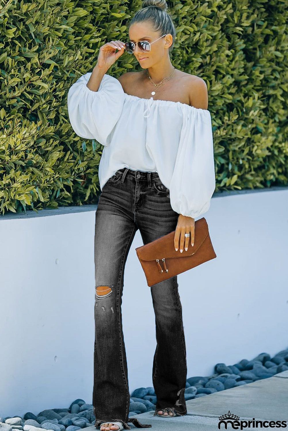 High Rise Distressed Flared Jeans