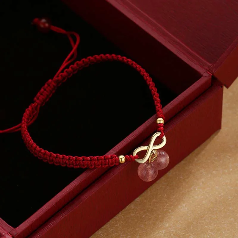 Strawberry Quartz Crystal Endless Knot Love Healing Red String Weave Bracelet