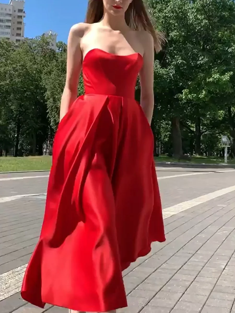 Elegant Strapless A-Line Midi Gown