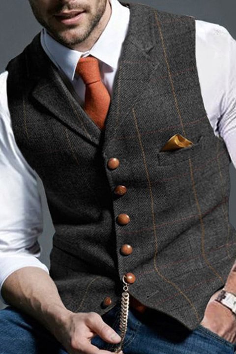 Tiboyz Men's Check Button up Business Vest