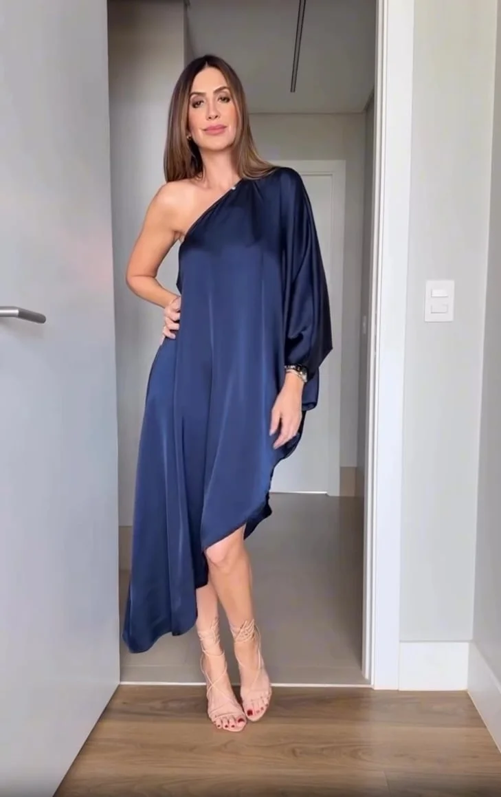 Dark Blue Stylish Sexy One-Shoulder Dress – New Fashion Collection